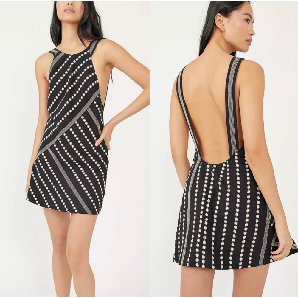 Free People Juni Mini Dress Medium Ditsy Floral Black Embroidered Open Back